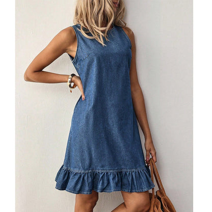 🌸 50% OFF NOW! 🌸Women's Sleeveless Denim Ruffle Hem Dress
