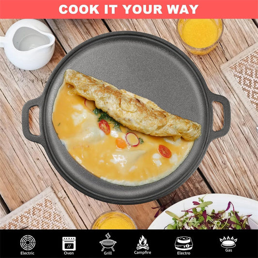 📢📢50% OFF !! ⏰ Non-Stick Cast Iron Griddle Pan with Handles – Even Heat & Easy Release for Breakfast, BBQs & Everyday Cooking ✨
