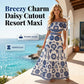 🌸 50% OFF NOW! 🌸Women’s Off-the-Shoulder Waist Cutout Daisy Printed Resort Dress