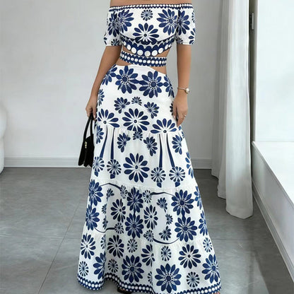 🌸 50% OFF NOW! 🌸Women’s Off-the-Shoulder Waist Cutout Daisy Printed Resort Dress