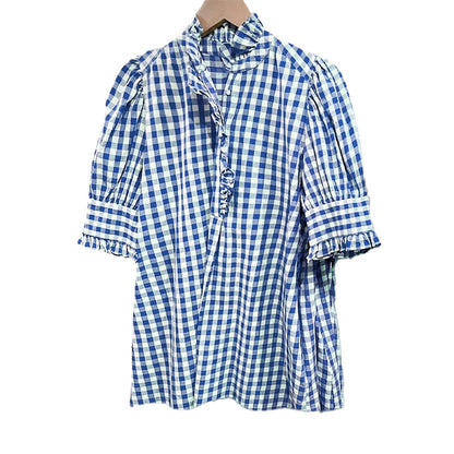 🌸 40% OFF NOW! 🌸Women's Plaid Ruffle Collar Puff Sleeve Top