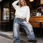 📢📢60% OFF !! ⏰Women's Asymmetrical Waist Wide-Leg Denim Jeans