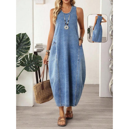 🌸 40% OFF NOW! 🌸Women's Sleeveless Maxi Denim Dress with Pockets