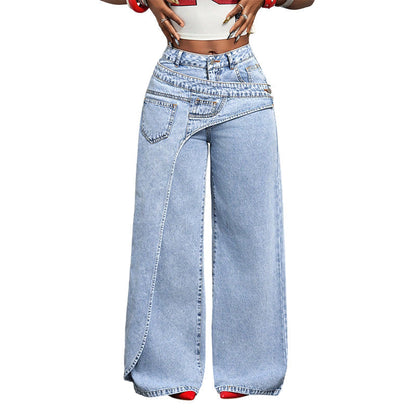 📢📢50% OFF !! ⏰Women's Asymmetrical Waist Wide Leg Jeans