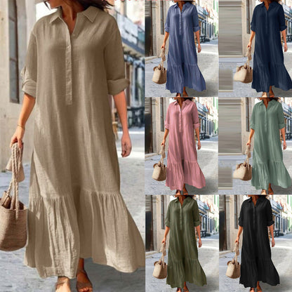 📢📢60% OFF !! ⏰Women's Vintage Lapel Neck Long Dress