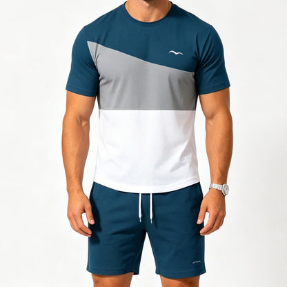 👕 50% OFF NOW! 🎨 Men's Color-Block T-Shirt & Shorts Set – Soft cotton & breathable – Perfect for summer, sports or lounging – stylish and comfortable 🩳✨
