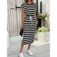 📢📢40% OFF !! ⏰Women's Striped Drawstring Waist Split Midi Dress