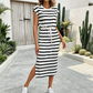 🌸 40% OFF NOW! 🌸Women's Striped Drawstring Waist Split Midi Dress