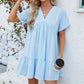 📢📢60% OFF !! ⏰Fashion Loose V-Neck Pleated Short Dress
