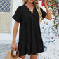 📢📢60% OFF !! ⏰Fashion Loose V-Neck Pleated Short Dress