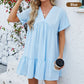 📢📢60% OFF !! ⏰Fashion Loose V-Neck Pleated Short Dress