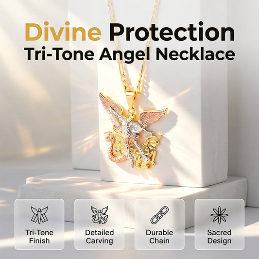 📢📢40% OFF !! ⏰Tri-Tone Angel Guardian Pendant Necklace