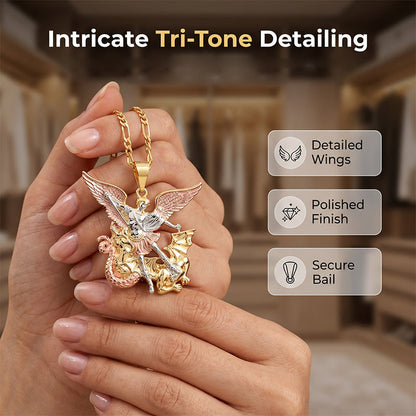📢📢40% OFF !! ⏰Tri-Tone Angel Guardian Pendant Necklace