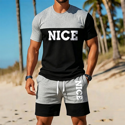 📢📢50% OFF !! ⏰Men's Color-Block Tee and Shorts Set