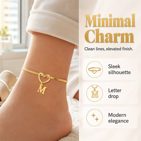 Heart Initial Anklet Snake Chain