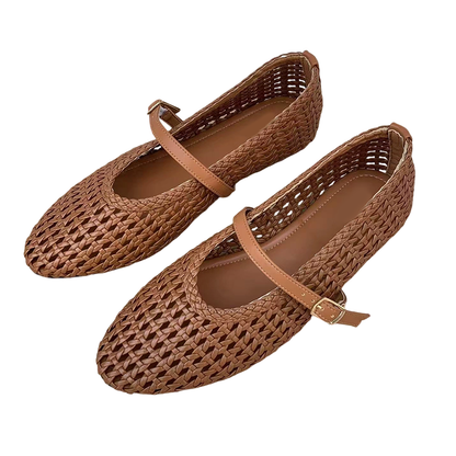 👡 Woven Mary Jane Ballet Flats – Breathable Mesh Hollow Out Shoes, Lightweight Summer Flats for Women 🏖️✨