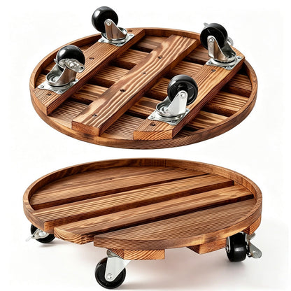 📢📢50% OFF !! ⏰Wooden Plant Stand with Wheels Round Mobile Flower Pot Caddy