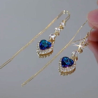 🌸 50% OFF NOW! 🌸Exquisite Blue Heart Synthetic Gemstone Threader Earrings 🌿