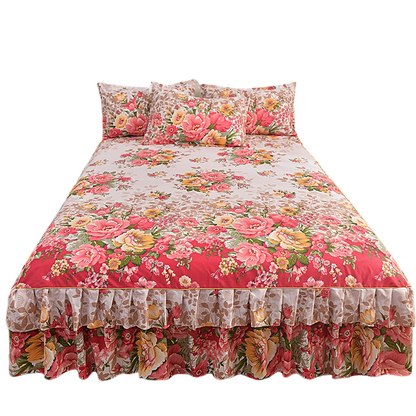 📢📢50% OFF !! ⏰3‑Piece Floral Ruffled Bed Skirt Set