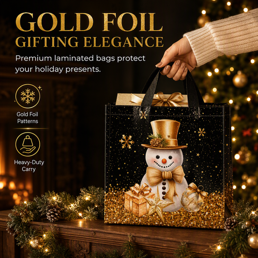 🎄 Buy 1 Get Free 2 ! 🎁 Non‑Woven Gift Tote – Gold foil, reusable & holiday‑ready ✨