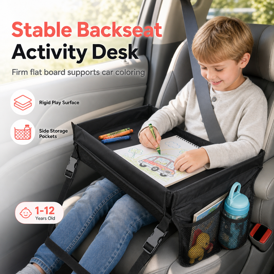 📢📢50% OFF !! ⏰Kids Car Seat Travel Tray – Drawing Board & Storage Organizer 🎨