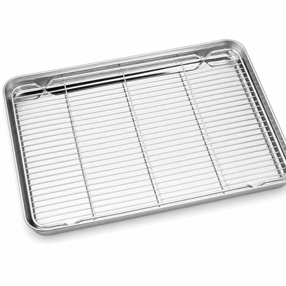 📢📢50% OFF !! ⏰Rectangular Stainless Steel Baking Tray With Wire Cooling Rack