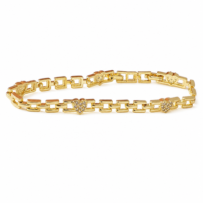 🌸 50% OFF NOW! 🌸Gold Rhinestone Heart and Square Hollow Rectangular Grid Chain Bracelet