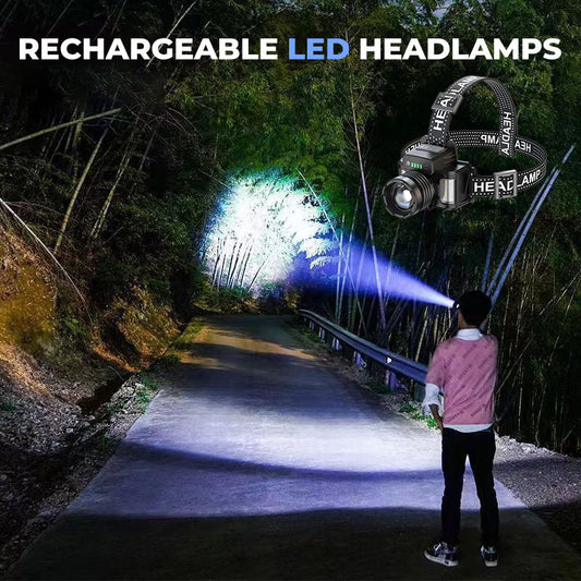 SCOMERI🔦👋 Rechargeable LED Headlamp – Wave Sensor Control & Adjustable Focus