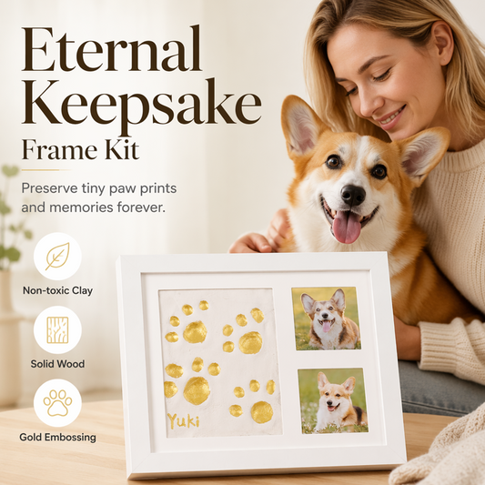 🐾 50% OFF! DIY keepsake set for pet paw prints – wooden frame, soft clay, and space for a photo – preserve a cherished memory forever 🖼️🐱