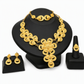 24K Gold Plated Bridal Jewelry Set Dubai Indian Style Necklace Bracelet Ring and Earrings Set for Women