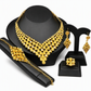 24K Gold Plated Bridal Jewelry Set Dubai Indian Style Necklace Bracelet Ring and Earrings Set for Women