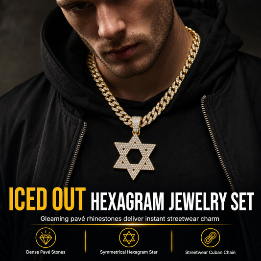 📢📢50% OFF !! ⏰Hip Hop Iced Out Rhinestone Hollow Star of David with 50cm Chain