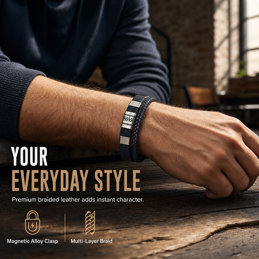 📢📢50% OFF !! ⏰Men's Retro Leather with Square Wheat Pattern Alloy Magnetic Clasp