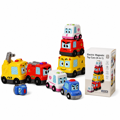 📢📢50% OFF !! ⏰4-Piece Magnetic Electric Toy Car Set with Sound and Light