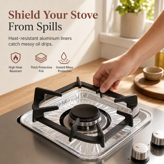 📢📢50% OFF !! ⏰ 10‑Pack Heavy‑Duty Foil Gas Stove Burner Liners – Deep Well Spill Capture & Cooktop Protection 🛡️