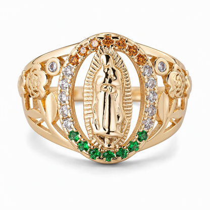🌸 50% OFF NOW! 🌸Gold Tone Metal Goddess Portrait and Flower Ring