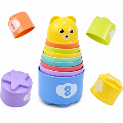 📢📢50% OFF !! ⏰Cartoon Bear Stacking Cups and Blocks Toy for Toddler Early Education Number and Letter Matching Rainbow Tower Set