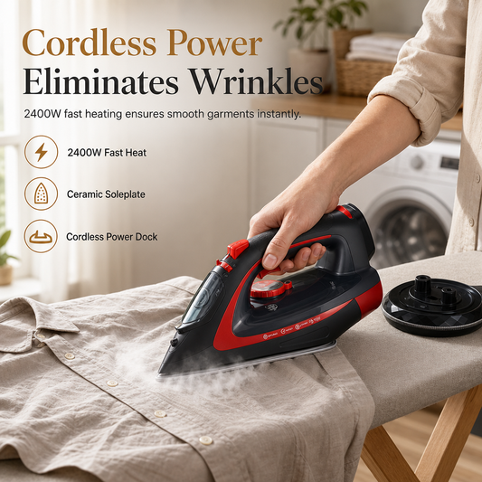 2400W Cordless Electric Steam Iron with Charging Base Adjustable Temperature Control and Spray Function