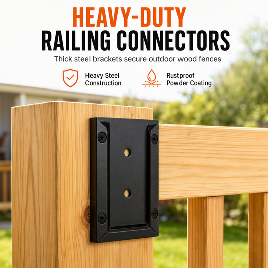 📢📢50% OFF !! ⏰ Heavy-Duty Railing Connectors: Fits 2x4 & 2x6 Lumber, Powder-Coated Steel, for Fences & Decks