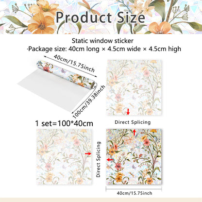 📢📢50% OFF !! ⏰Rainbow Window Film Static Cling Decorative Glass Sticker with Colorful Flower Design for Home Window Decoration