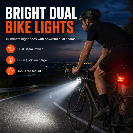 📢📢50% OFF !! ⏰Bright Bicycle Light Set with Front Headlight and Rear Taillight for Night Riding Safety Warning Mountain Bike Accessories