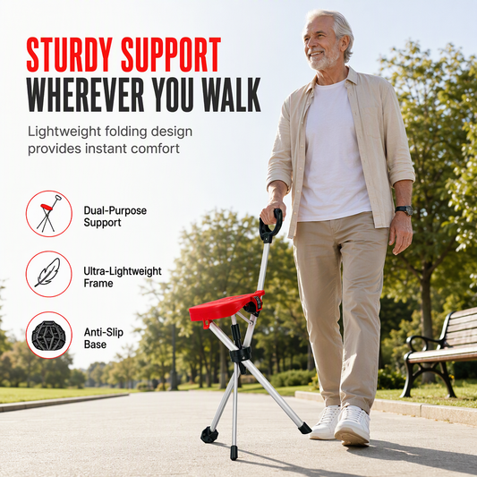 📢📢50% OFF !! ⏰Portable Folding Cane Chair with Seat Non Slip Walking Stick Stool for Seniors Outdoor Hiking