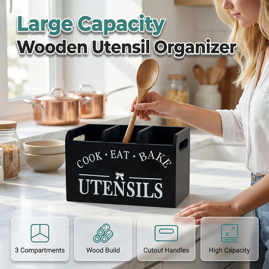 📢📢50% OFF !! ⏰ “Cook Eat Bake” Wooden Organizer Box – Keep Kitchen Essentials Tidy & Within Reach, A Charming Storage Solution for Busy Cooks ✨