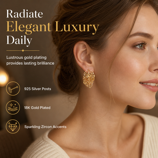 🌸 50% OFF NOW! 🌸18K Gold-Plated Double Leaf Earrings – Sparkling CZ, Two-Way Wear Design
