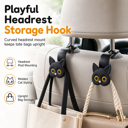 📢📢Buy 1 Get Free 1 !! ⏰Car Headrest Hook: Cat Design, Heavy-Duty Bag Hanger, Universal Fit, No Tools