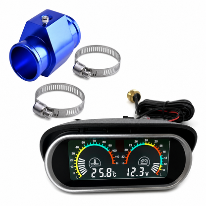 📢📢50% OFF !! ⏰Dual Water Temp & Volt Gauge: 12V/24V, LCD Display, Brass Sensor, Universal